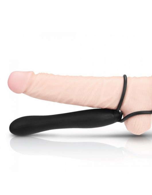 Черная насадка на пенис для двойной стимуляции Mojo BlackJack - 15 см. - Seven Creations - в Новокуйбышевске купить с доставкой