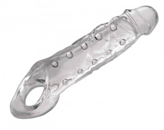 Прозразная закрытая насадка на пенис с поддержкой мошонки Clearly Ample Penis Enhancer - 22 см. - XR Brands - в Новокуйбышевске купить с доставкой