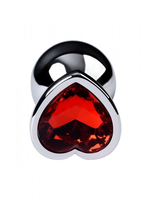Серебристая коническая анальная пробка с красным кристаллом-сердечком - 7 см. - ToyFa - купить с доставкой в Новокуйбышевске