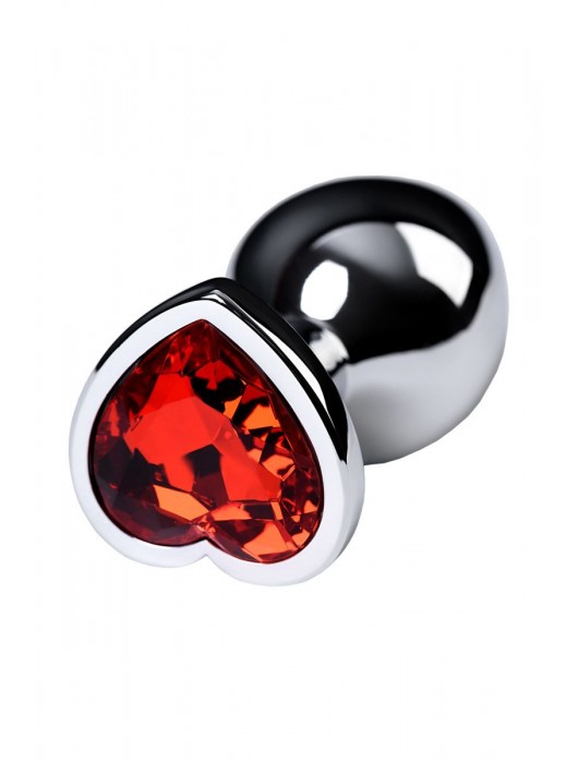 Серебристая коническая анальная пробка с красным кристаллом-сердечком - 7 см. - ToyFa - купить с доставкой в Новокуйбышевске