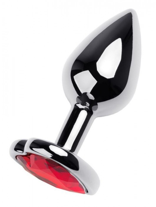 Серебристая коническая анальная пробка с красным кристаллом-сердечком - 7 см. - ToyFa - купить с доставкой в Новокуйбышевске