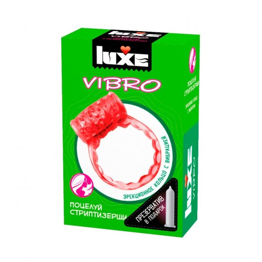 Розовое эрекционное виброкольцо Luxe VIBRO  Поцелуй стриптизёрши  + презерватив - Luxe - в Новокуйбышевске купить с доставкой