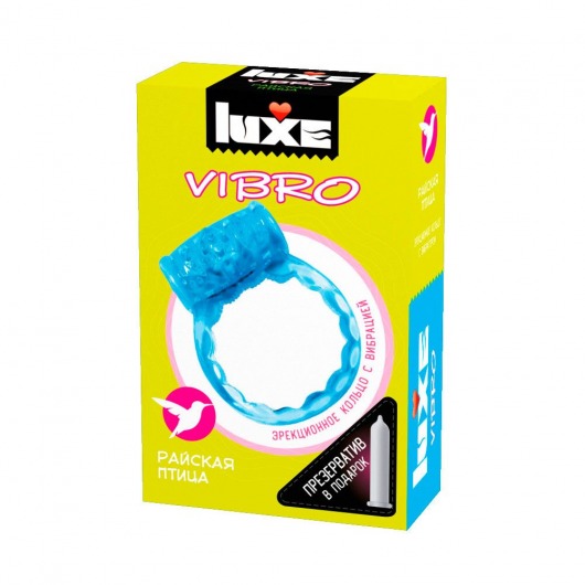 Голубое эрекционное виброкольцо Luxe VIBRO  Райская птица  + презерватив - Luxe - в Новокуйбышевске купить с доставкой
