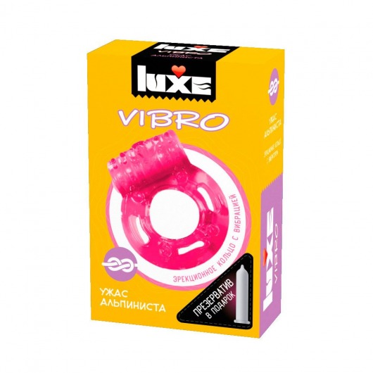 Розовое эрекционное виброкольцо Luxe VIBRO  Ужас Альпиниста  + презерватив - Luxe - в Новокуйбышевске купить с доставкой
