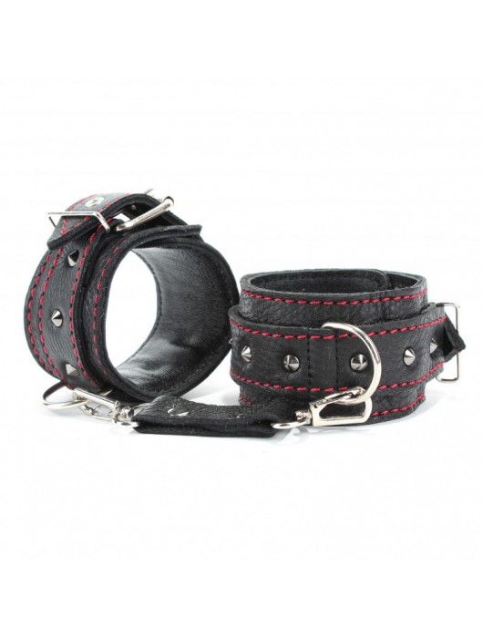 Черные оковы с шипами и контрастной строчкой - БДСМ Арсенал - купить с доставкой в Новокуйбышевске