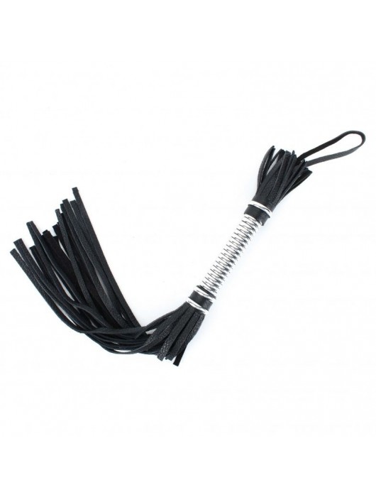 Черная плеть с серебристой ручкой - 44 см. - БДСМ Арсенал - купить с доставкой в Новокуйбышевске