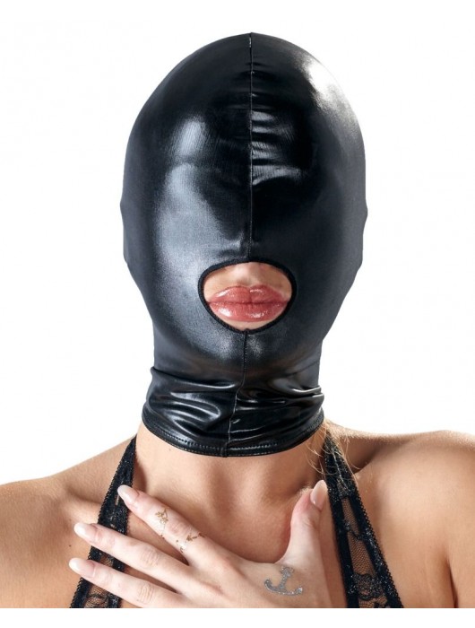 Черная эластичная маска на голову с отверстием для рта - Orion - купить с доставкой в Новокуйбышевске