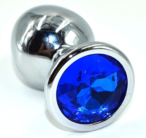 Серебристая анальная пробка из нержавеющей стали с синим кристаллом - 8,5 см. - Kanikule - купить с доставкой в Новокуйбышевске