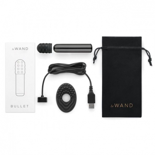 Черная вибропулька Le Wand Bullet с 2 нежными насадками - Le Wand