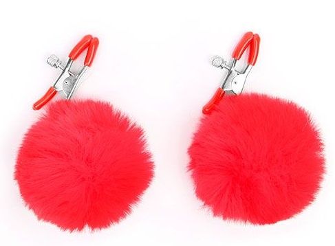 Зажимы для сосков с красным пушком - Notabu - купить с доставкой в Новокуйбышевске