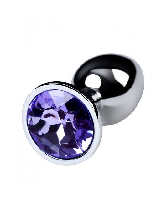 Серебристая конусовидная анальная пробка с фиолетовым кристаллом - 7 см. - ToyFa - купить с доставкой в Новокуйбышевске