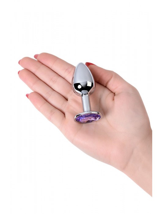 Серебристая конусовидная анальная пробка с фиолетовым кристаллом - 7 см. - ToyFa - купить с доставкой в Новокуйбышевске