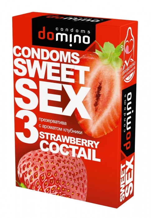 Презервативы для орального секса DOMINO Sweet Sex с ароматом клубничного коктейля  - 3 шт. - Domino - купить с доставкой в Новокуйбышевске
