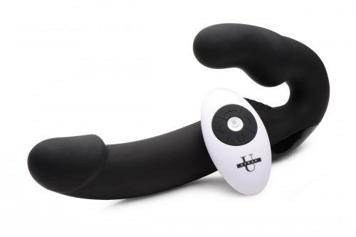 Черный безремневой страпон Urge Silicone Strap On с пультом ДУ - 24 см. - XR Brands - купить с доставкой в Новокуйбышевске