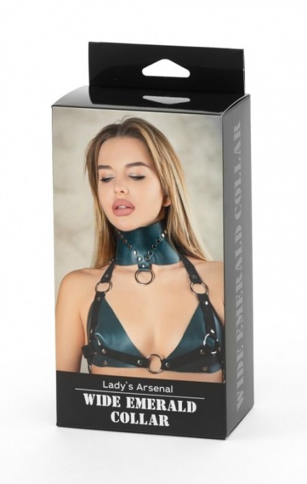 Изумрудный широкий ошейник Ladys Arsenal с заклепками - БДСМ Арсенал - купить с доставкой в Новокуйбышевске