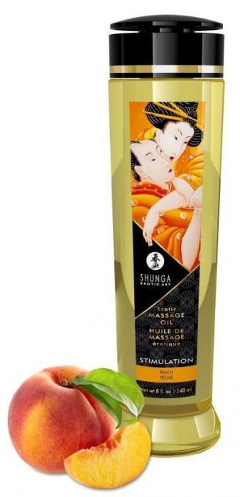 Массажное масло для тела с ароматом персика Stimulation - 240 мл. - Shunga - купить с доставкой в Новокуйбышевске