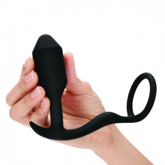 Черное эрекционное кольцо с анальным плагом Snug   Tug - b-Vibe - в Новокуйбышевске купить с доставкой