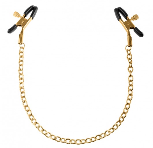 Чёрные с золотом зажимы на соски Gold Chain Nipple Clamps - Pipedream - купить с доставкой в Новокуйбышевске