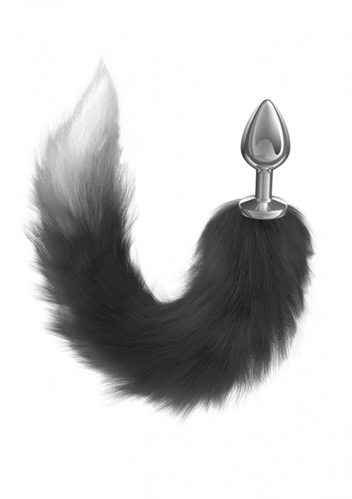 Серебристая анальная пробка с черным хвостом Starlit - Lola Games - купить с доставкой в Новокуйбышевске