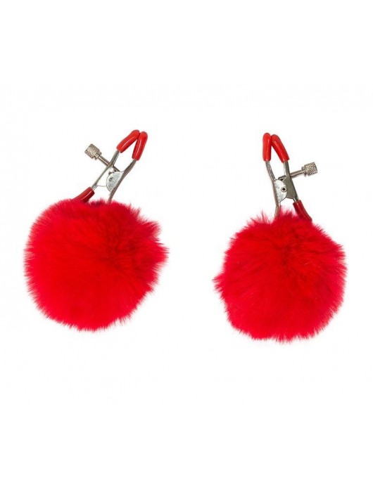 Зажимы на соски Angelic с красными меховыми шариками - Lola Games - купить с доставкой в Новокуйбышевске