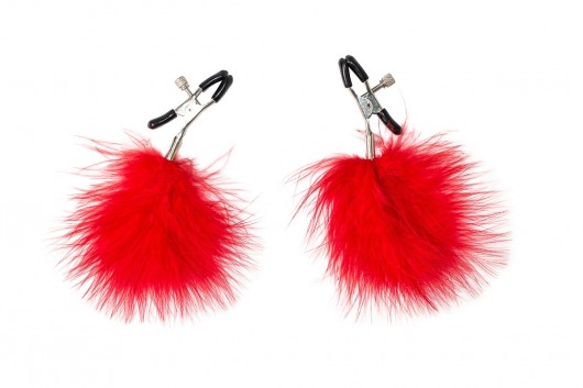 Зажимы на соски с красным пухом Euphoric - Lola Games - купить с доставкой в Новокуйбышевске