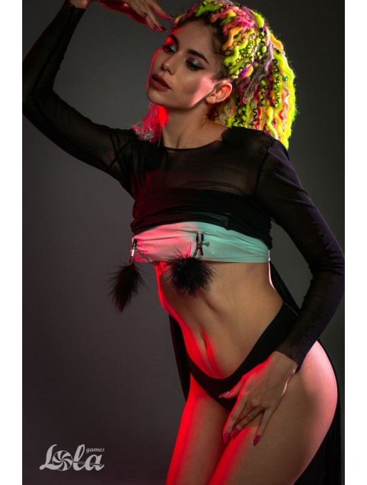 Зажимы на соски с черным пухом Euphoric - Lola Games - купить с доставкой в Новокуйбышевске