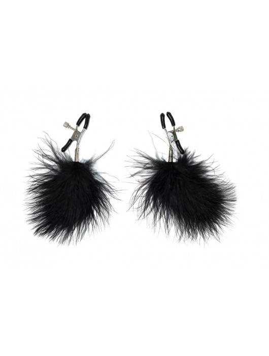 Зажимы на соски с черным пухом Euphoric - Lola Games - купить с доставкой в Новокуйбышевске