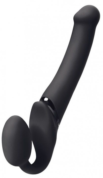 Черный безремневой вибрострапон Silicone Bendable Strap-On M - Strap-on-me - купить с доставкой в Новокуйбышевске
