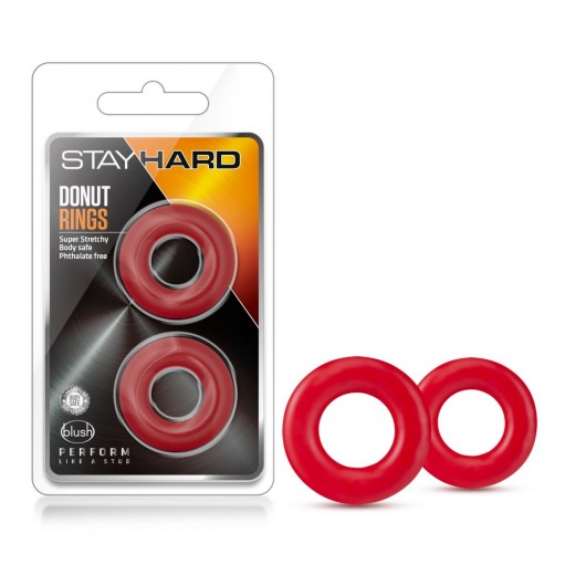 Набор из 2 красных эрекционных колец Stay Hard Donut Rings - Blush Novelties - в Новокуйбышевске купить с доставкой