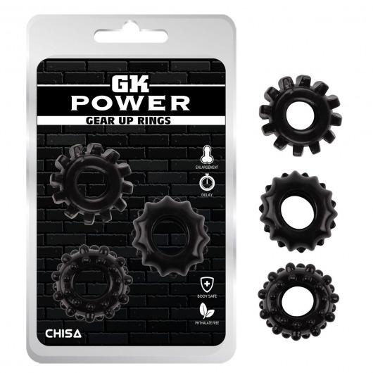 Набор из 3 черных эрекционных колец Gear Up Rings - Chisa - в Новокуйбышевске купить с доставкой