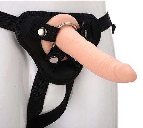 Телесный страпон на черных трусиках STRAP ON REAL DILDO - 20 см. - Dream Toys - купить с доставкой в Новокуйбышевске