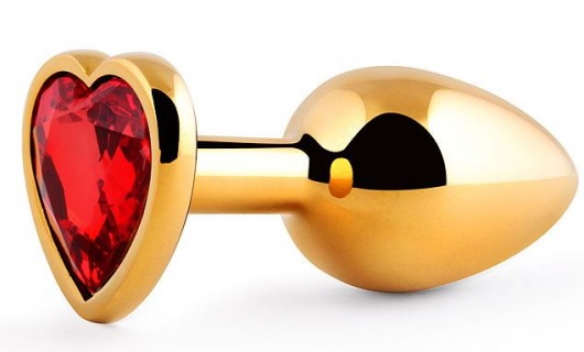 Золотистая анальная пробка с красным стразом-сердечком - 8 см. - Anal Jewelry Plug - купить с доставкой в Новокуйбышевске