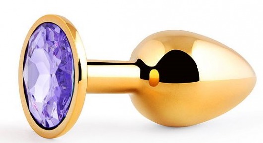 Золотистая анальная пробка с фиолетовым стразом - 7,2 см. - Anal Jewelry Plug - купить с доставкой в Новокуйбышевске