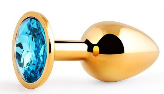 Золотистая анальная пробка с голубым стразом - 7,2 см. - Anal Jewelry Plug - купить с доставкой в Новокуйбышевске
