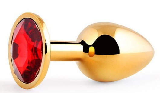 Золотистая анальная пробка с красным стразом - 7,2 см. - Anal Jewelry Plug - купить с доставкой в Новокуйбышевске