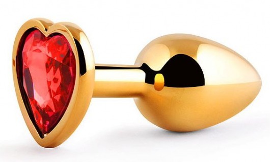 Золотистая анальная пробка с красным стразом-сердечком - 7 см. - Anal Jewelry Plug - купить с доставкой в Новокуйбышевске
