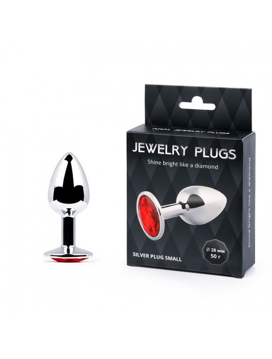 Серебристая анальная пробка с красным стразом - 7,2 см. - Anal Jewelry Plug - купить с доставкой в Новокуйбышевске