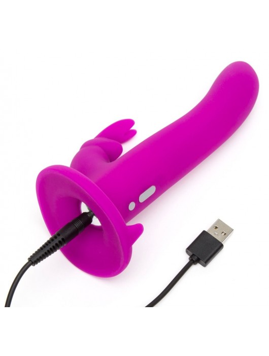 Лиловый страпон Rechargeable Vibrating Strap-On Harness Set - 17,6 см. - Happy Rabbit - купить с доставкой в Новокуйбышевске