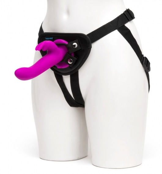 Лиловый страпон Rechargeable Vibrating Strap-On Harness Set - 17,6 см. - Happy Rabbit - купить с доставкой в Новокуйбышевске