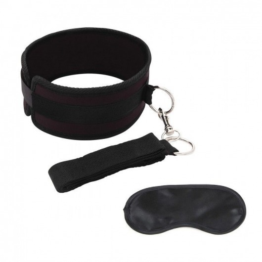 Черный ошейник с длинным поводком Collar and Leash Set - Lux Fetish - купить с доставкой в Новокуйбышевске