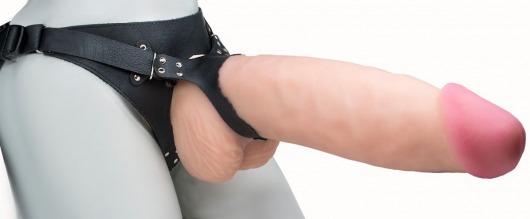 Телесный реалистичный фаллоимитатор на черных трусиках Real Big Strap-On - 34,5 см. - LOVETOY (А-Полимер) - купить с доставкой в Новокуйбышевске