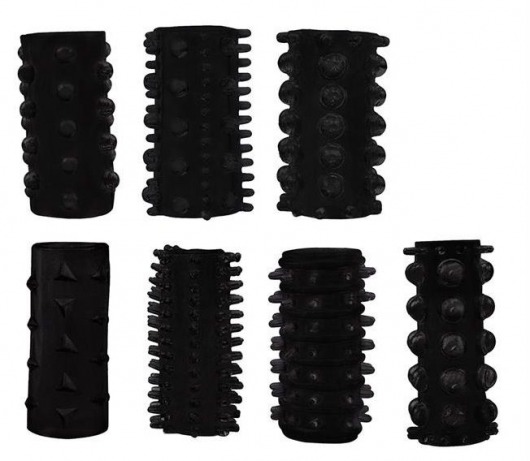 Набор из 7 черных насадок PENIS SLEEVES SET - Dream Toys - в Новокуйбышевске купить с доставкой