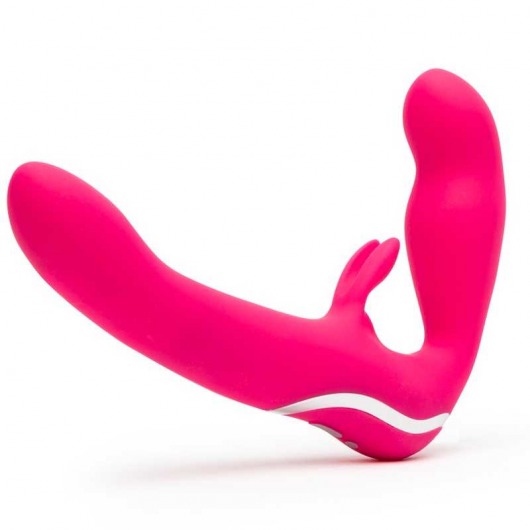 Ярко-розовый безремневой страпон Rechargeable Vibrating Strapless Strap-On - Happy Rabbit - купить с доставкой в Новокуйбышевске