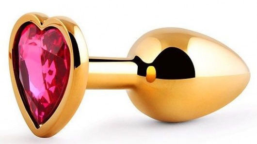 Золотистая анальная пробка с малиновым кристаллом-сердечком - 7 см. - Anal Jewelry Plug - купить с доставкой в Новокуйбышевске