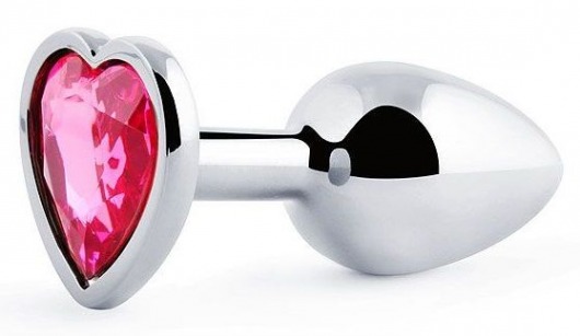Серебристая анальная пробка с малиновым кристаллом-сердечком - 7 см. - Anal Jewelry Plug - купить с доставкой в Новокуйбышевске