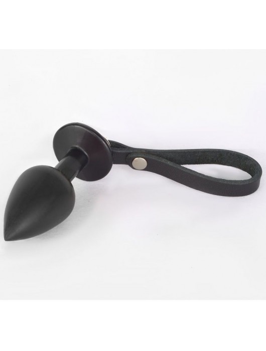 Черная анальная пробка с ремешком - 7 см. - Sitabella