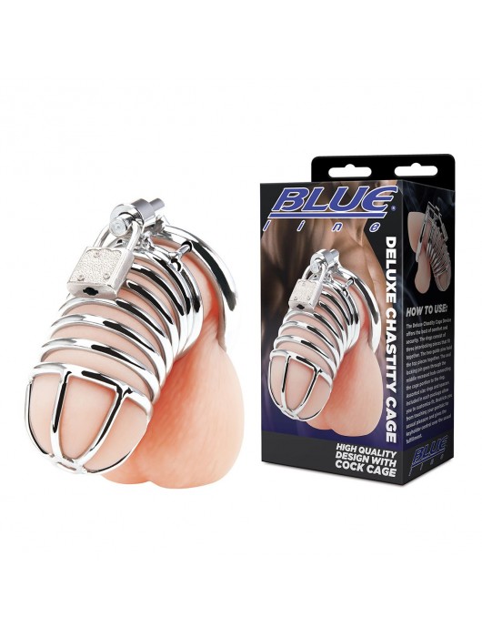 Металлическая клетка Deluxe Сhastity Сage с замком - BlueLine - купить с доставкой в Новокуйбышевске