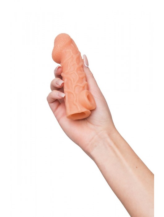 Телесная закрытая насадка с венками Cock Sleeve Size S - 13,8 см. - KOKOS - в Новокуйбышевске купить с доставкой
