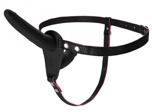 Черный страпон на ремнях с вагинальной пробкой - 15 см. - ToyFa - купить с доставкой в Новокуйбышевске