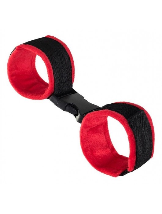Красно-черные велюровые наручники Anonymo - ToyFa - купить с доставкой в Новокуйбышевске